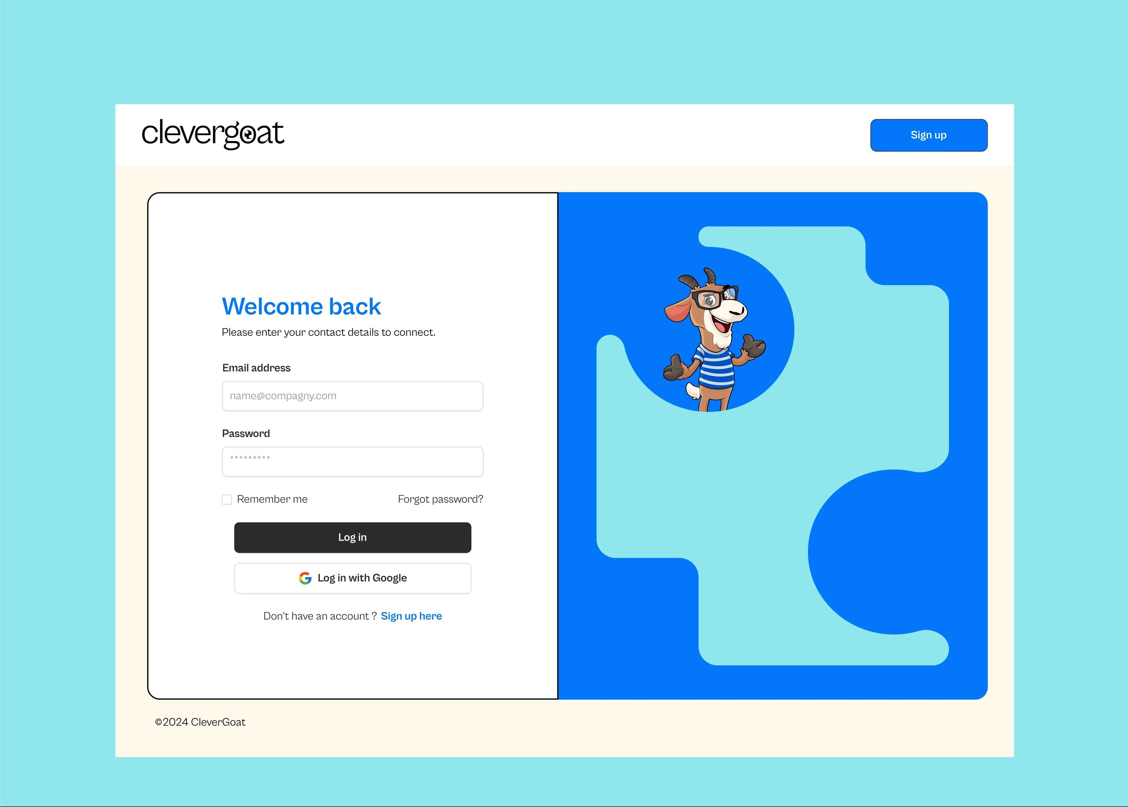 CleverGoat welcome screen