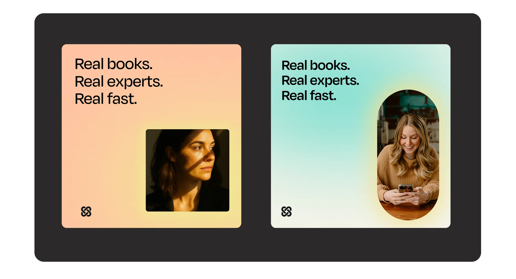 Prism marketing cards — Real books. Real experts. Real fast.