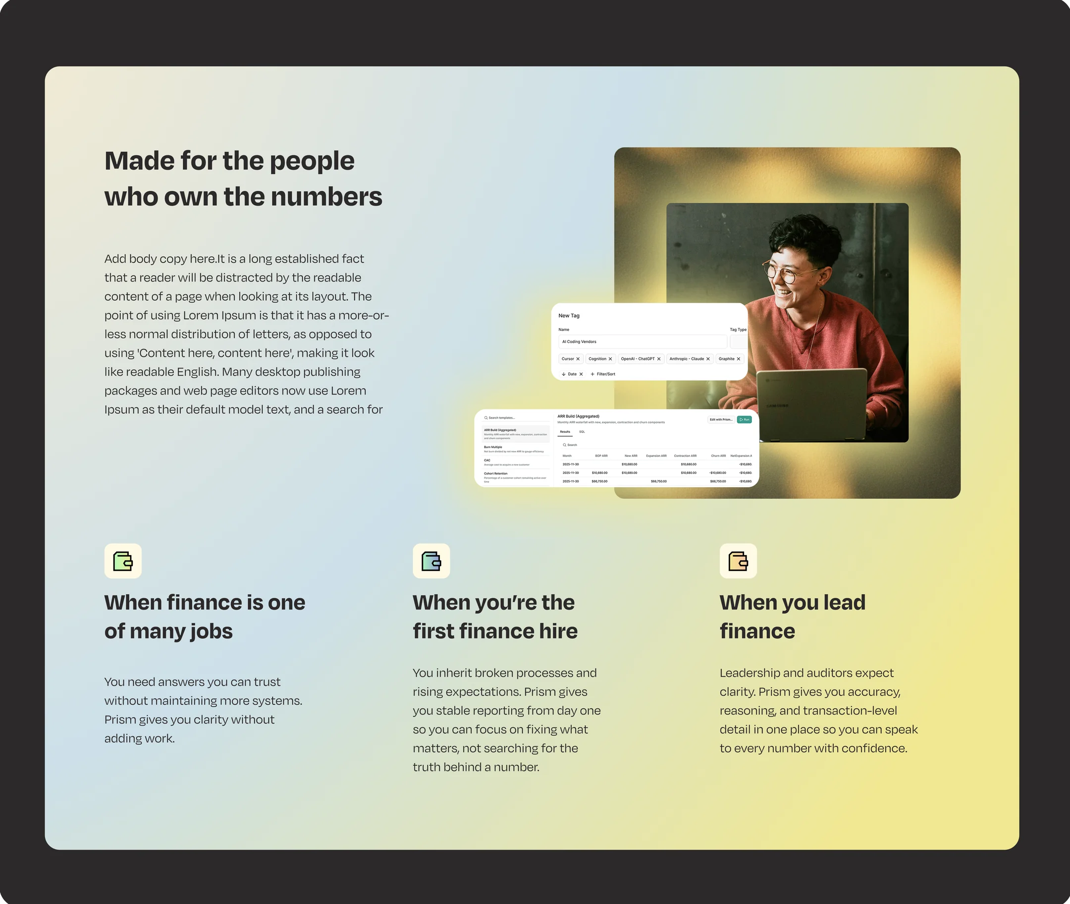 Made for the people who own the numbers — Prism dashboard and use cases