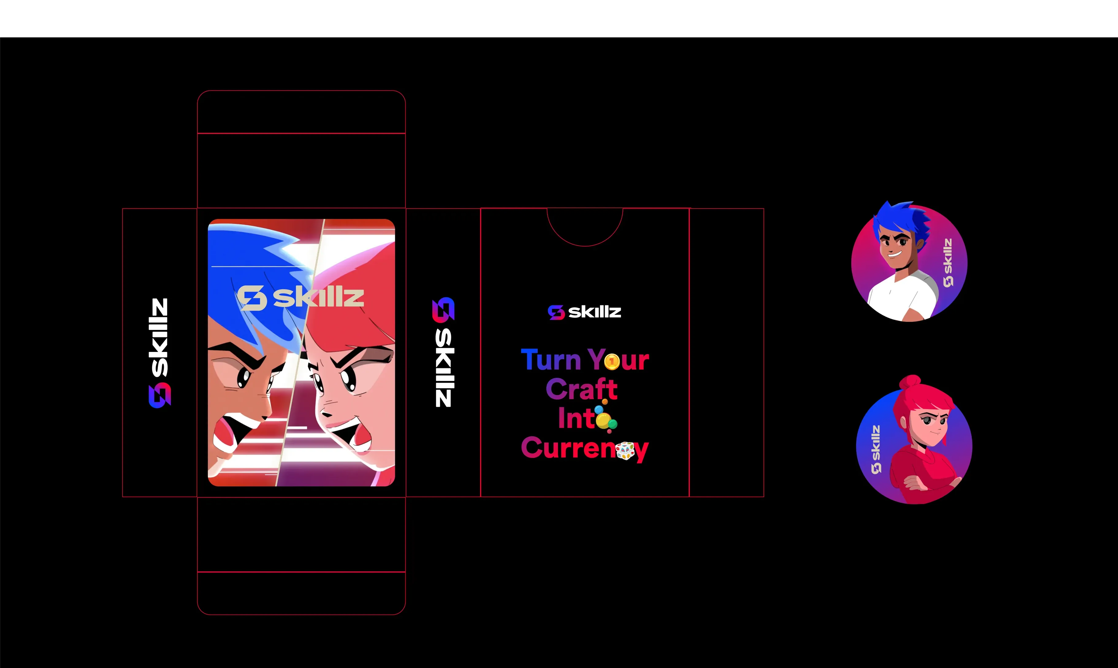 Skillz packaging and character mascots